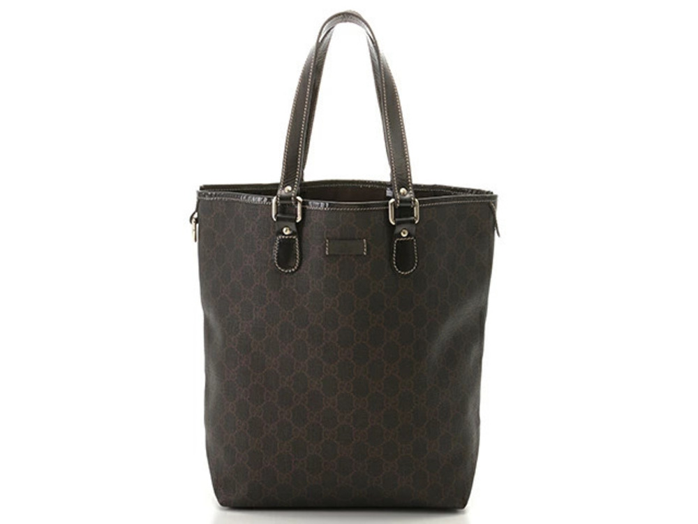 Gucci brown GG Supreme canvas open tote bag flat leather